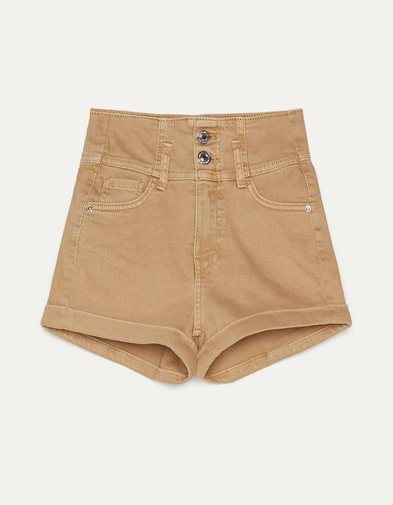 ロールアップヘム ハイウエストショートパンツ