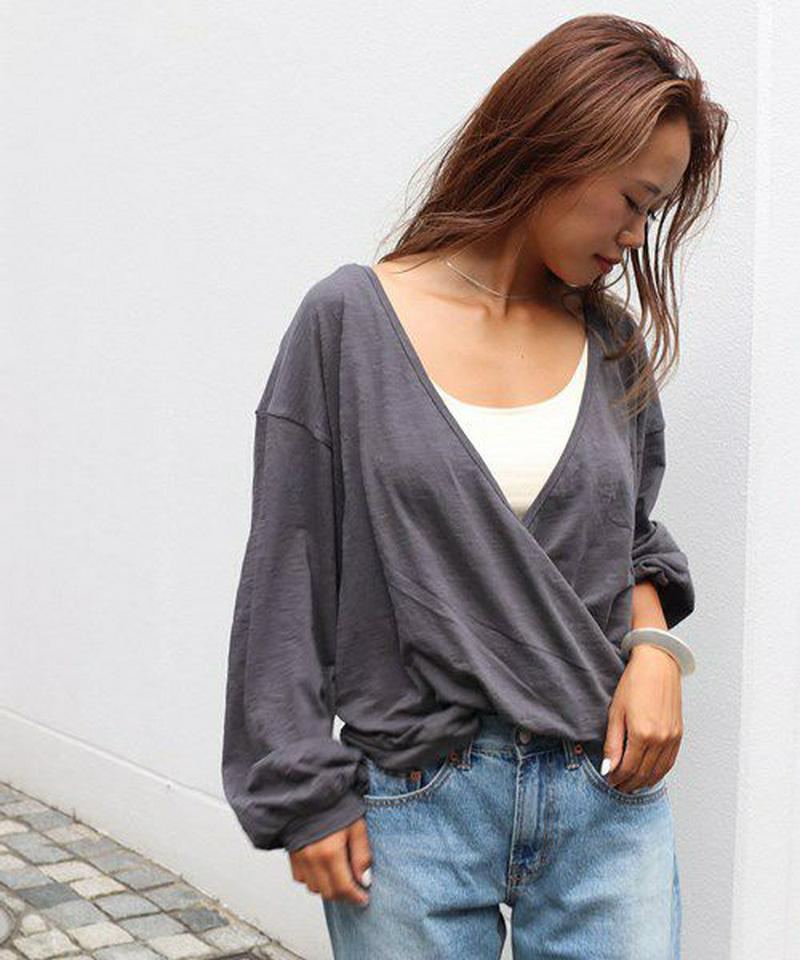 【FINAL SALE46％OFF】RED CHOP WORKS(レッドチョップワークス)BackカシュクールロングTシャツ