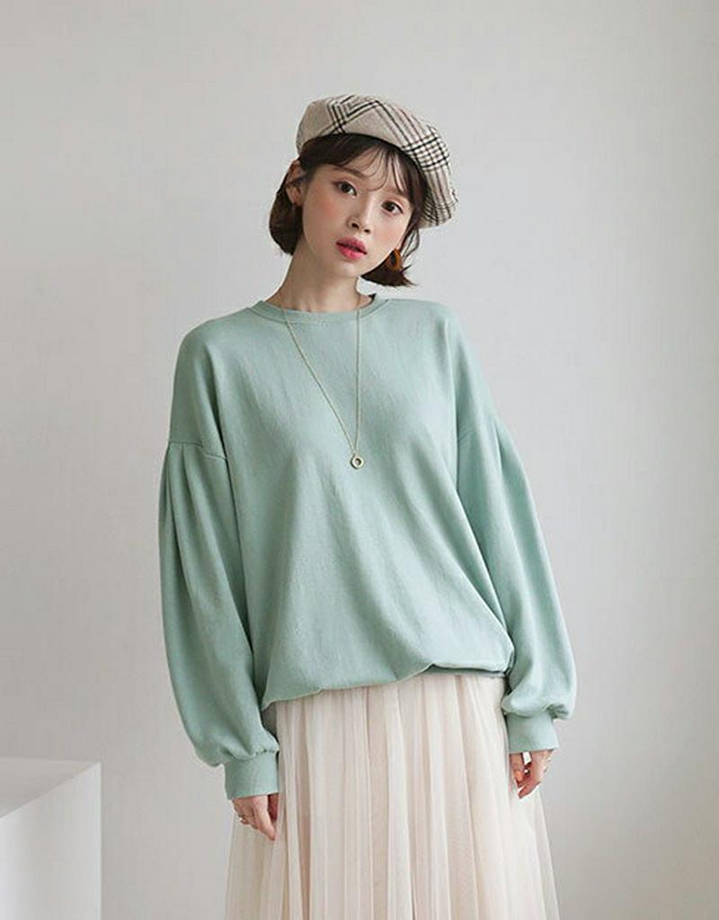 ルーズパフスウェット・全4色・b55365 レディース 【tops】【トップス スウェット トレーナー 無地 長袖 パフスリーブ