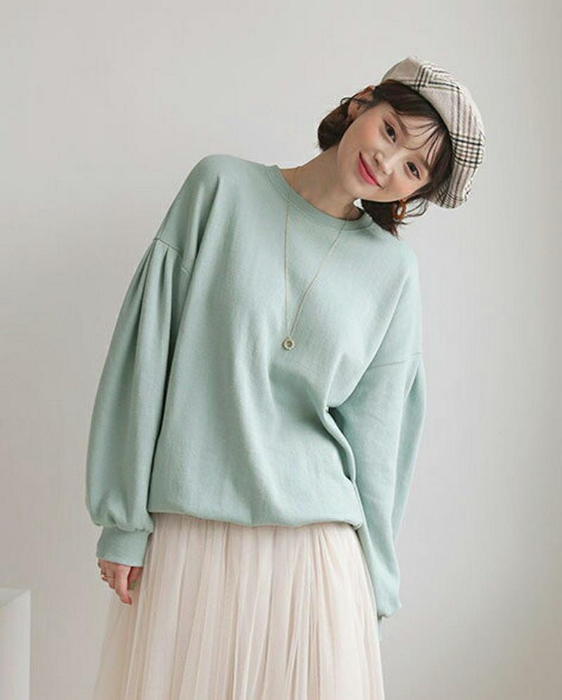 ルーズパフスウェット・全4色・b55365 レディース 【tops】【トップス スウェット トレーナー 無地 長袖 パフスリーブ