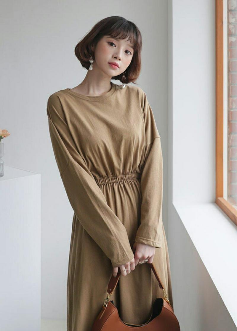 ウエストゴムワンピース・全6色・b55372 レディース 【ops】【ワンピース ロング丈 ロング ロングワンピース ラウンドネ