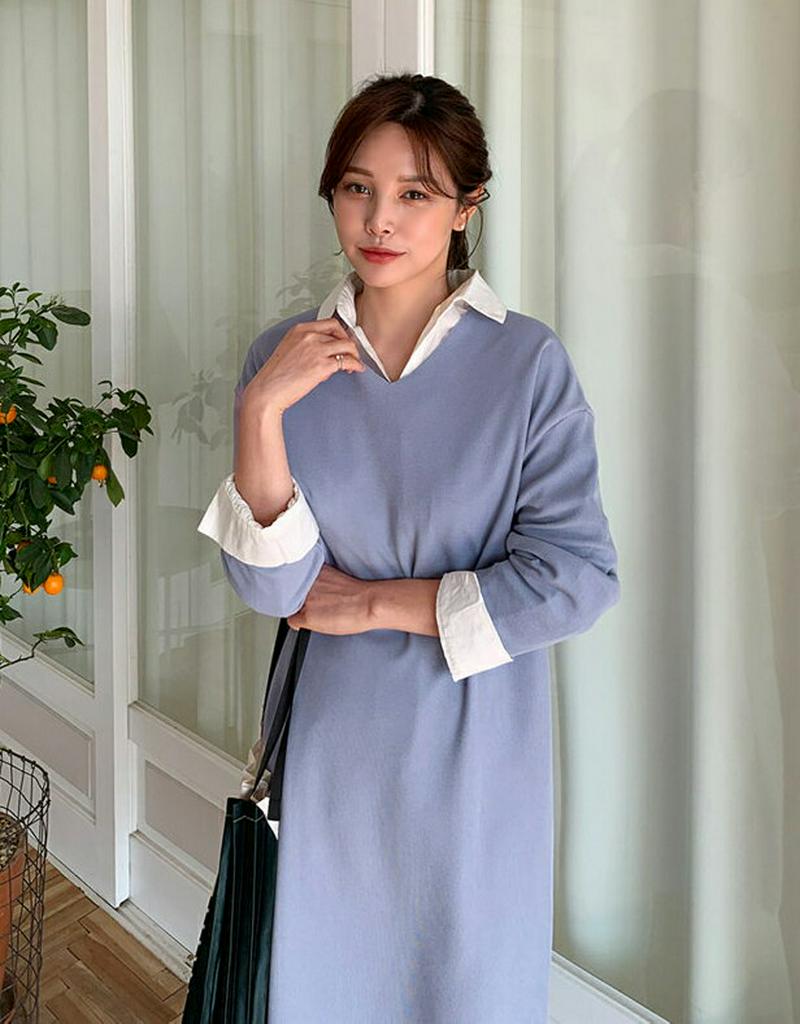 Vネックルーズワンピース・全3色・b61015 レディース【ops】【ワンピース ミディ丈 ミディワンピース Vネック ゆったり