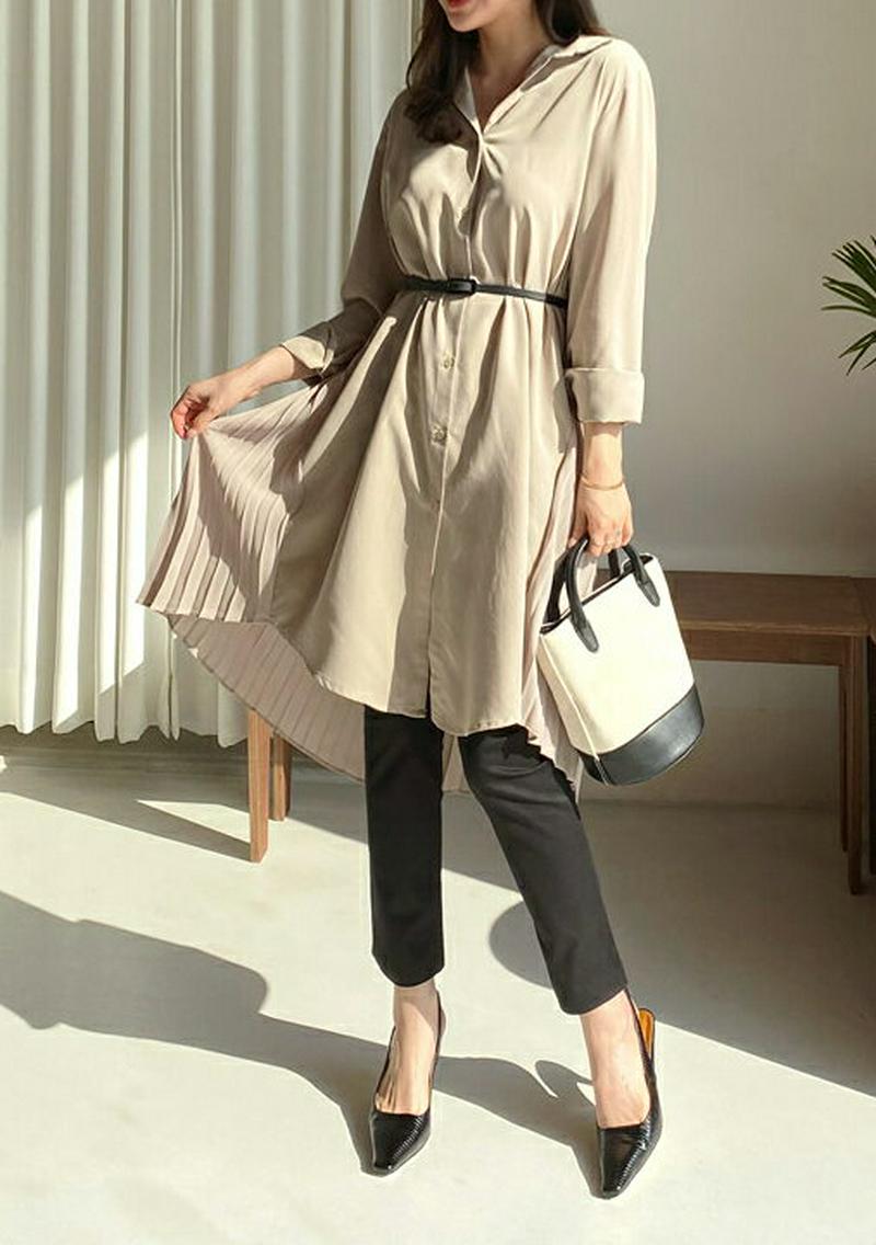 バックプリーツシャツワンピース・全2色・b61017 レディース【ops】【ワンピース ミディ丈 ミディワンピース ミディアム 