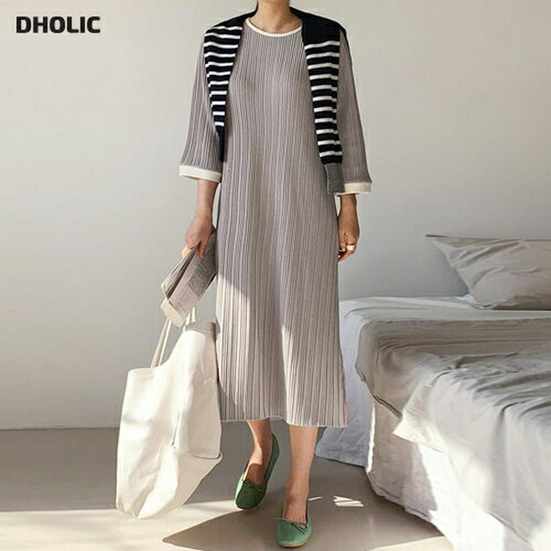 配色プリーツワンピース・全3色・b61016 レディース【ops】【ワンピース ロング ロングワンピース プリーツ プリーツワン