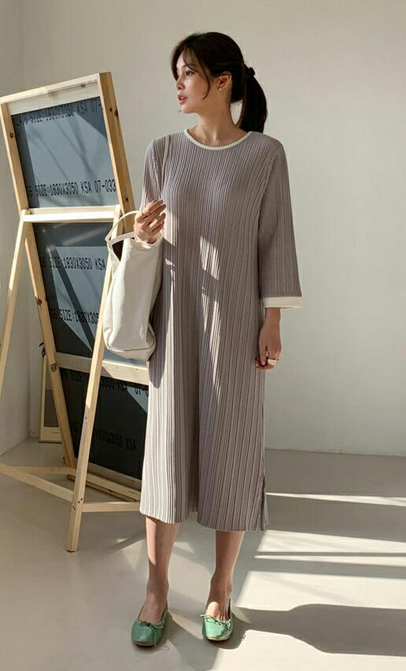 配色プリーツワンピース・全3色・b61016 レディース【ops】【ワンピース ロング ロングワンピース プリーツ プリーツワン