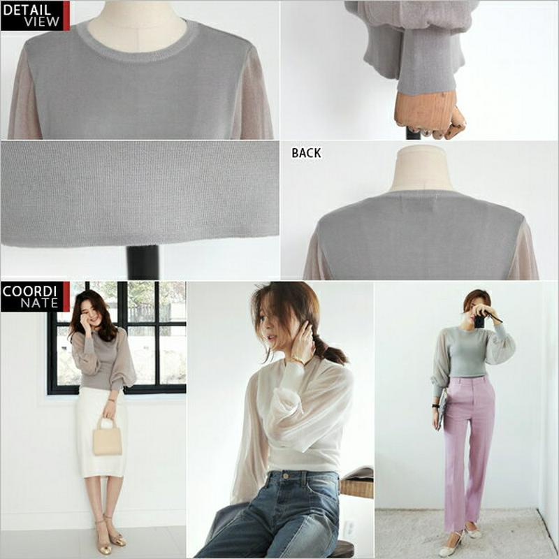 ≪人気商品再入荷≫バルーンシースルースリーブニットプルオーバー・全6色 b43594-1 レディース【tops】【袖コンニット 