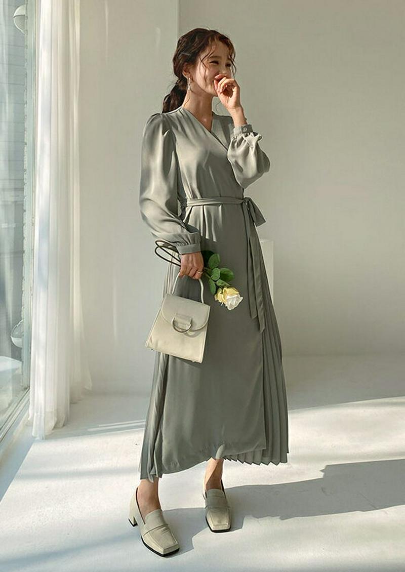 プリーツラップワンピース・全2色・b57829 レディース 【ops】【ワンピース ロング丈 ロング ロングワンピース プリーツ