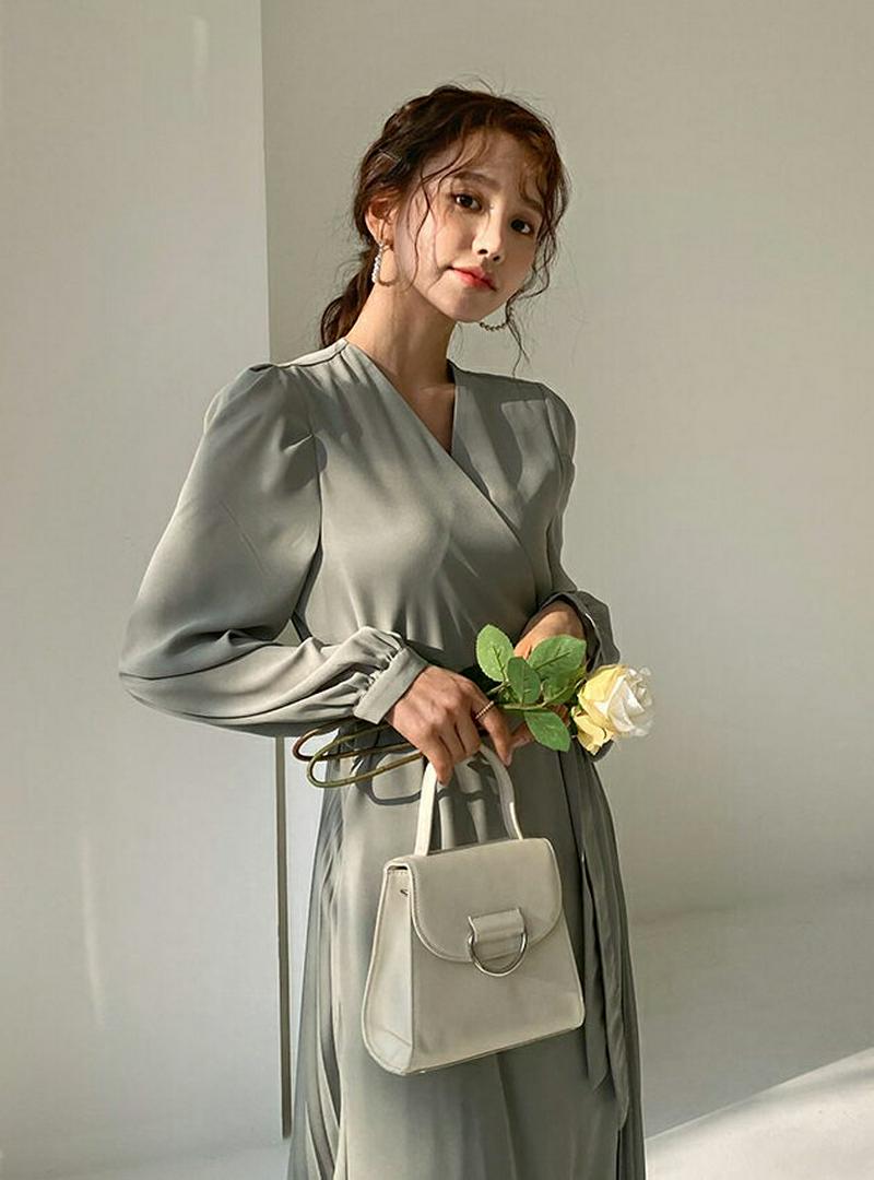 プリーツラップワンピース・全2色・b57829 レディース 【ops】【ワンピース ロング丈 ロング ロングワンピース プリーツ