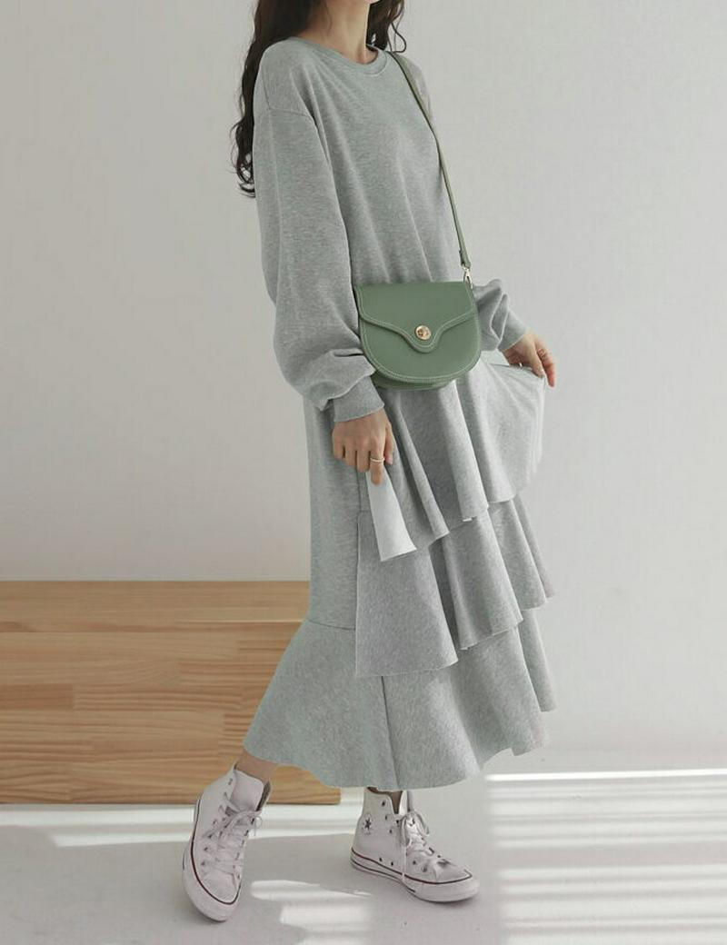 ティアードスウェットワンピース・全3色・b57827 レディース 【ops】【ワンピース ロング丈 ロングワンピース ロング テ