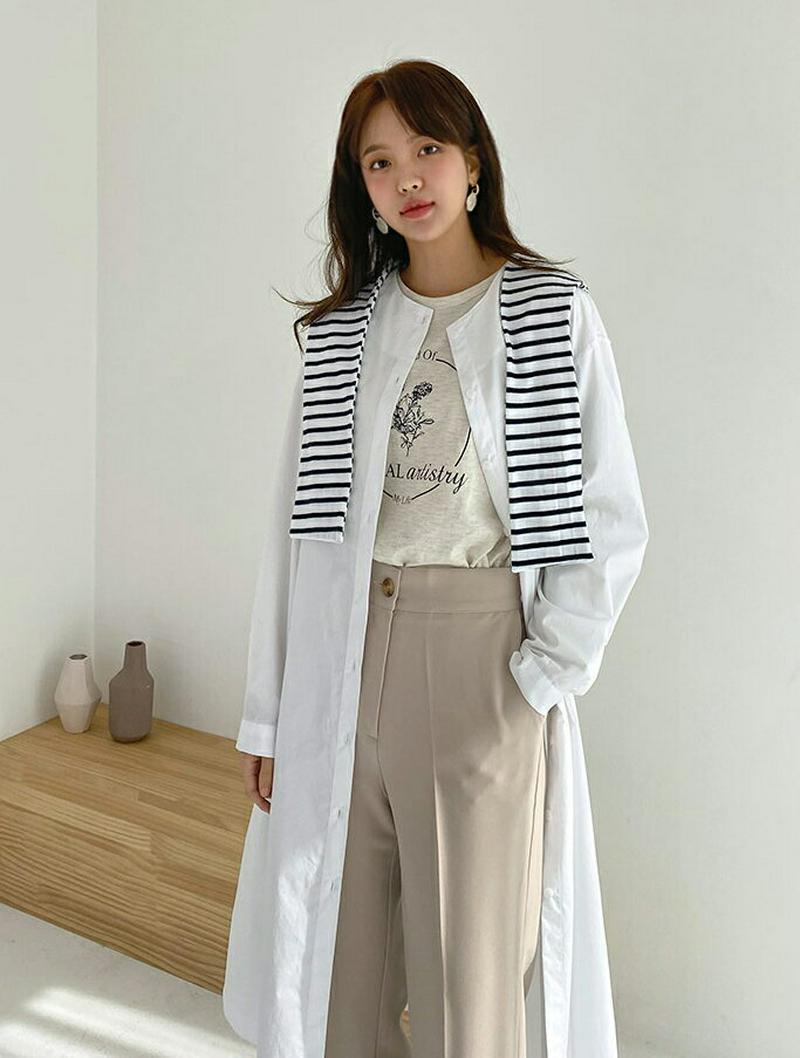 ボーダーショールワンピース・全2色・b57828 レディース 【ops】【ワンピース ロング丈 ロングワンピース ロング シャツ