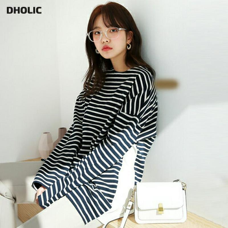 サイド配色ボーダーTシャツ・全3色・b57768 レディース 【tops】【Tシャツ トップス 長袖 配色 ボーダー ドロップシ