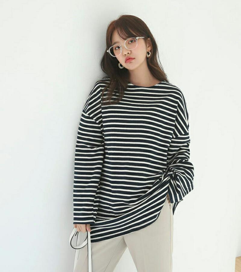 サイド配色ボーダーTシャツ・全3色・b57768 レディース 【tops】【Tシャツ トップス 長袖 配色 ボーダー ドロップシ