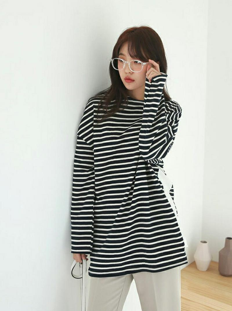 サイド配色ボーダーTシャツ・全3色・b57768 レディース 【tops】【Tシャツ トップス 長袖 配色 ボーダー ドロップシ