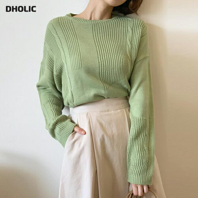ツイストポイントニット・全4色・t55317 レディース 【tops】【トップス ニット Tシャツ 長袖 ラウンドネック リブ 