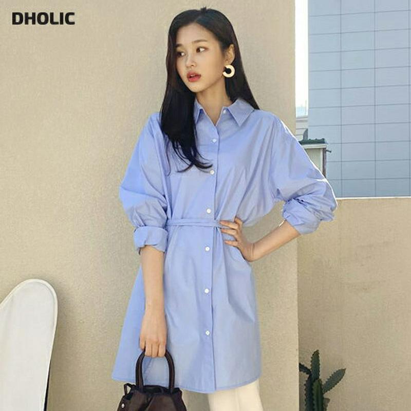 ストラップ付フレアロングシャツ・全3色・b54822 レディース 【tops】【トップス シャツ ロング ストラップ 無地 長袖