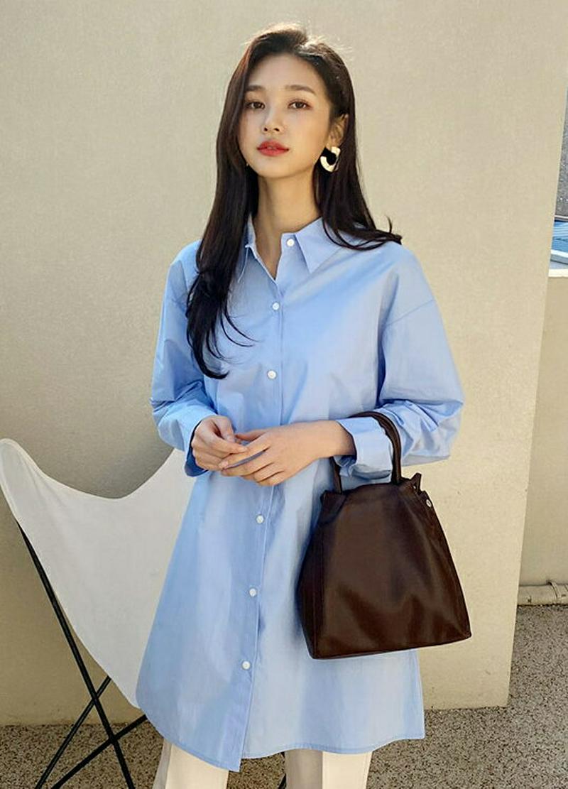 ストラップ付フレアロングシャツ・全3色・b54822 レディース 【tops】【トップス シャツ ロング ストラップ 無地 長袖