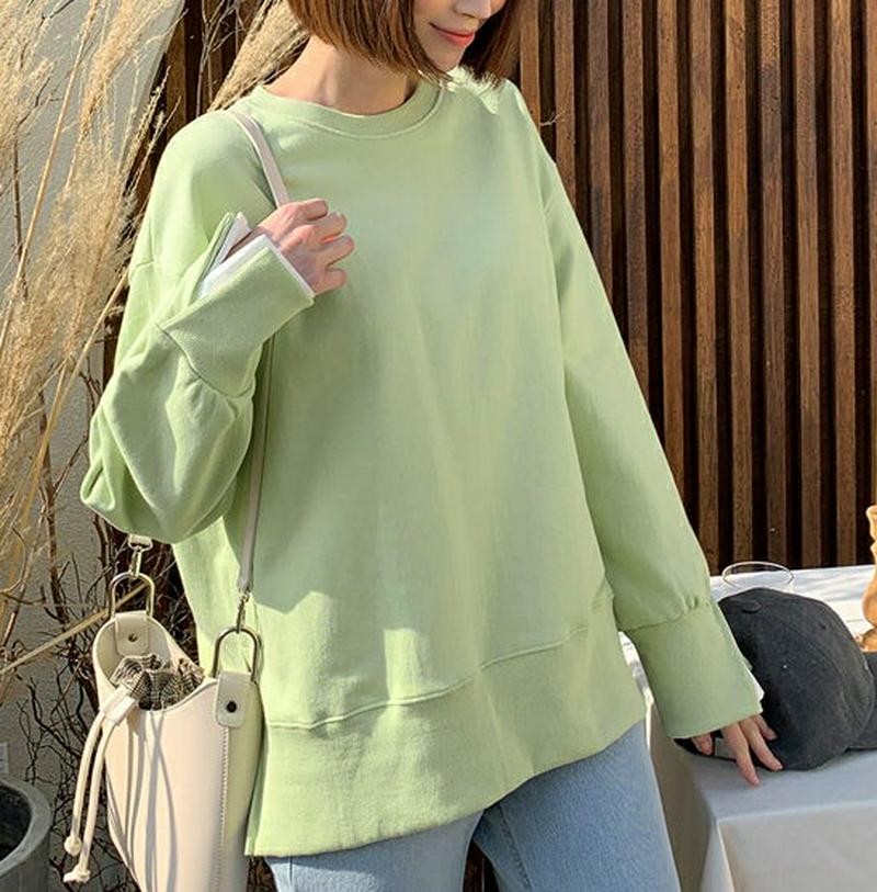 スリーブポイントスウェット・全4色・b54821 レディース 【tops】【トップス Tシャツ ラウンドネック 無地 レイヤード