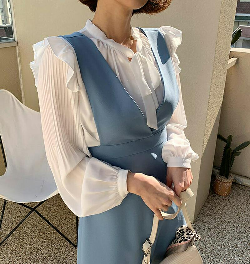 フレアスリーブレスワンピース・全3色・t54830 レディース 【ops】【ワンピース ロング丈 ロング ロングワンピース Vネ