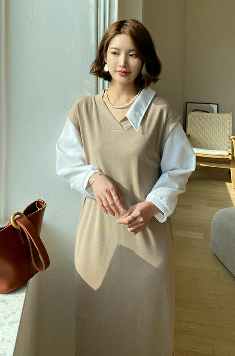 カラーコントラストワンピース・全2色・b60992 レディース【ops】【ワンピース ミディ丈 ミディアム ミディワンピース ひ