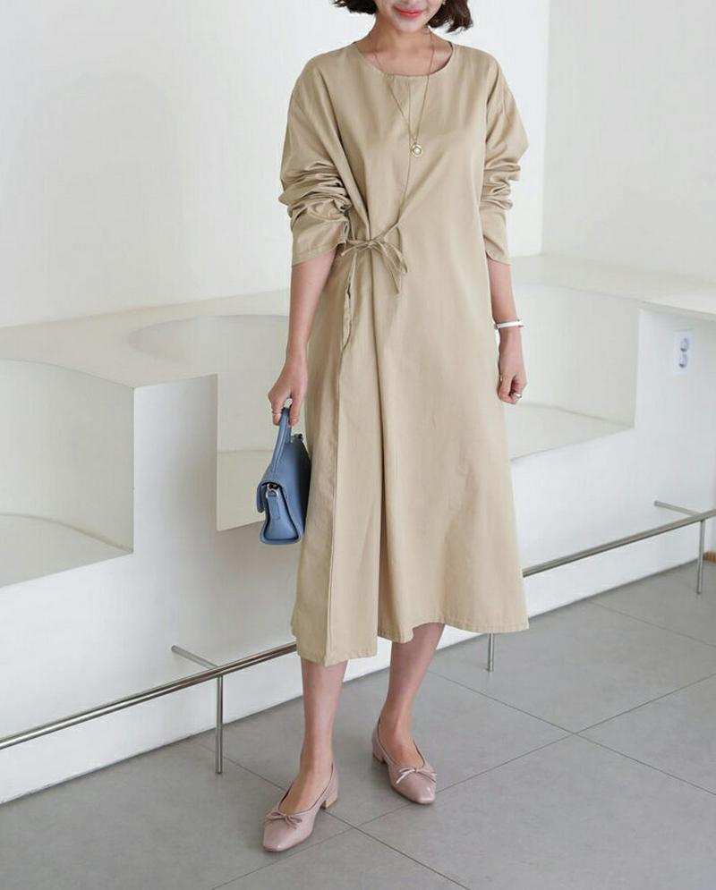 サイドリボンワンピース・全2色・b60991 レディース【ops】【ワンピース ロング ロングワンピース 長袖 リボン りぼん 