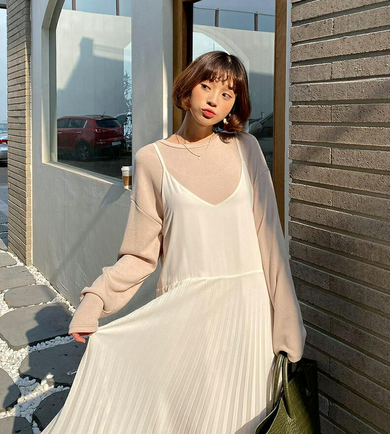 プリーツキャミソールワンピース・全2色・t55324 レディース 【ops】【ワンピース キャミソール レイヤード プリーツ ロ