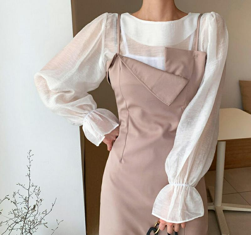 バストディテールワンピース・全2色・b55321 レディース 【ops】【ワンピース ロング丈 ロングワンピース ロング スリッ