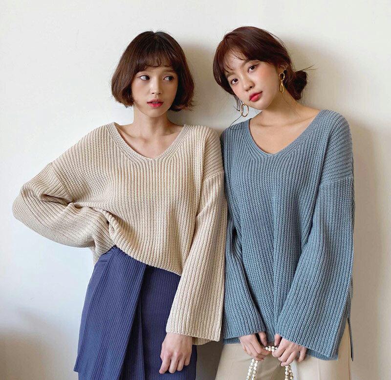 ルーズフィットVネックニット・全4色・t55314 レディース 【tops】【トップス ニット Vネック ドロップショルダー 無