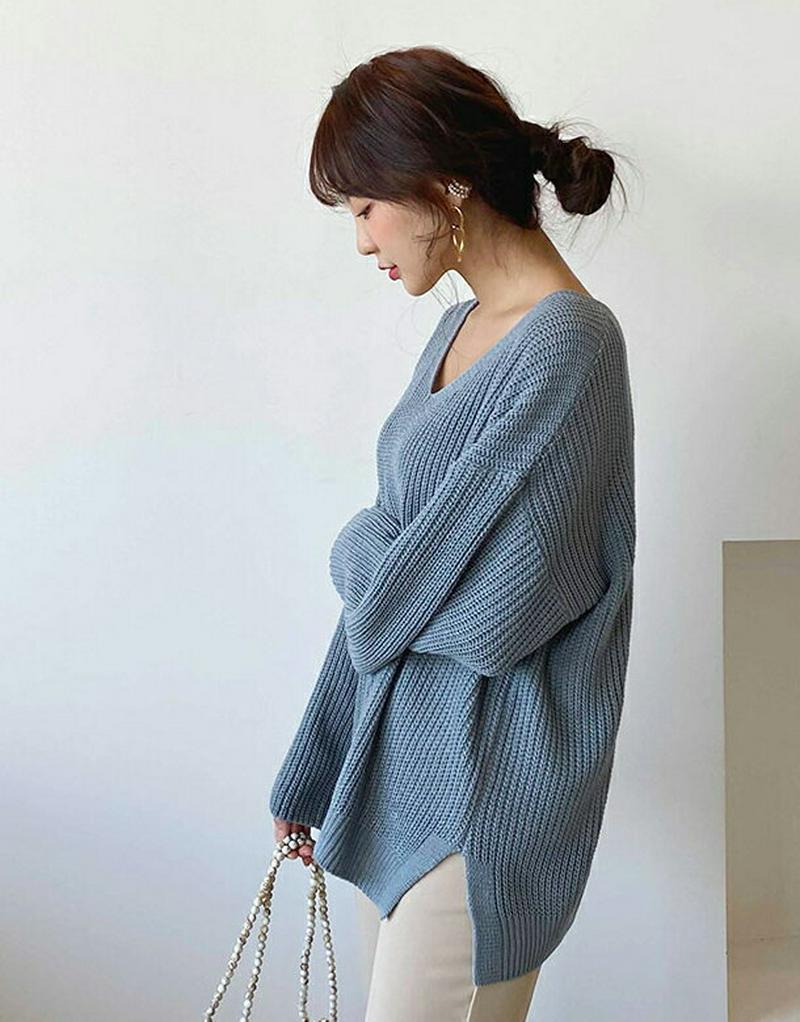 ルーズフィットVネックニット・全4色・t55314 レディース 【tops】【トップス ニット Vネック ドロップショルダー 無