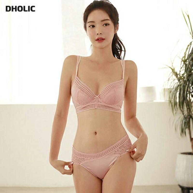 パンチングブラ&amp;ショーツSET・全2色 e43703 レディース【uw】【韓国 ファッション アンダーウェア ランジェリー 下着 ブラジャー ショーツ ブラ パンツ セット パンチング パンチングレース シンプル ガーリー ワイドホック ピンク パッド 脇高】