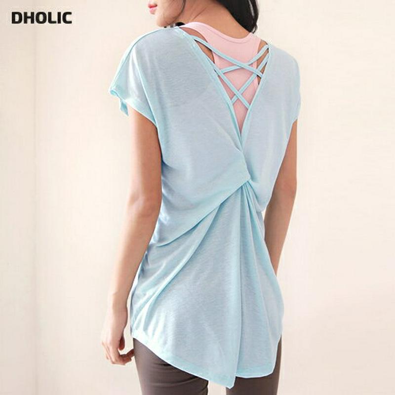 バッククロスツイストTシャツ・全2色・43651 レディース【tops】 韓国ファッション トップス Tシャツ ショートスリーブ ラウンドネック ツイスト バックシャン 背中見せ フィットネス スポーツウェア ヨガウェア ランニング 運動 夏