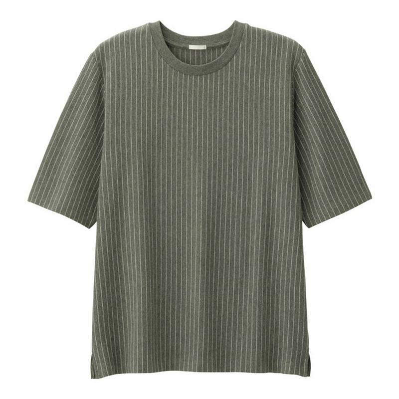ポンチクルーネックT(5分袖)(ストライプ)