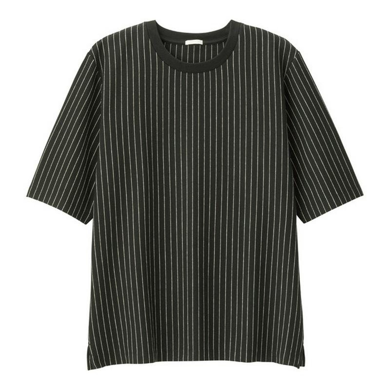 ポンチクルーネックT(5分袖)(ストライプ)