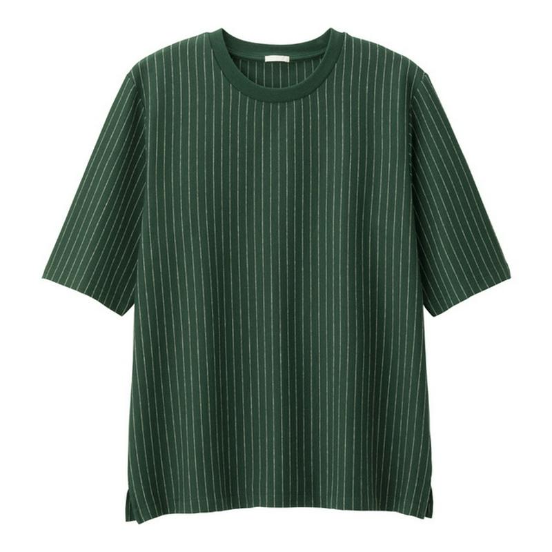 ポンチクルーネックT(5分袖)(ストライプ)