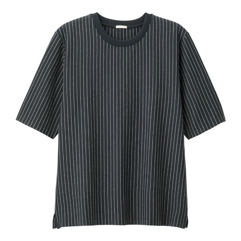 ポンチクルーネックT(5分袖)(ストライプ)