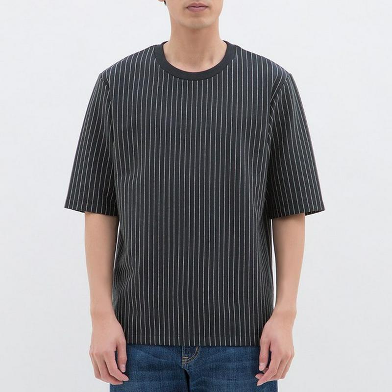ポンチクルーネックT(5分袖)(ストライプ)