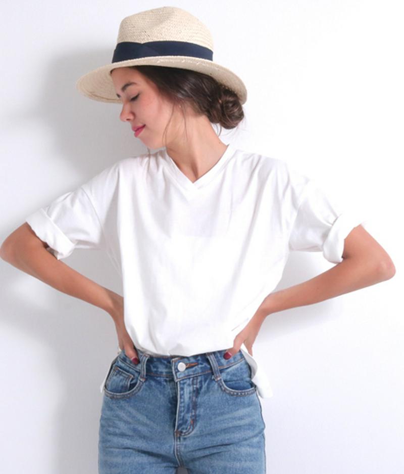 オーガニックコットンVネックスリットTシャツ