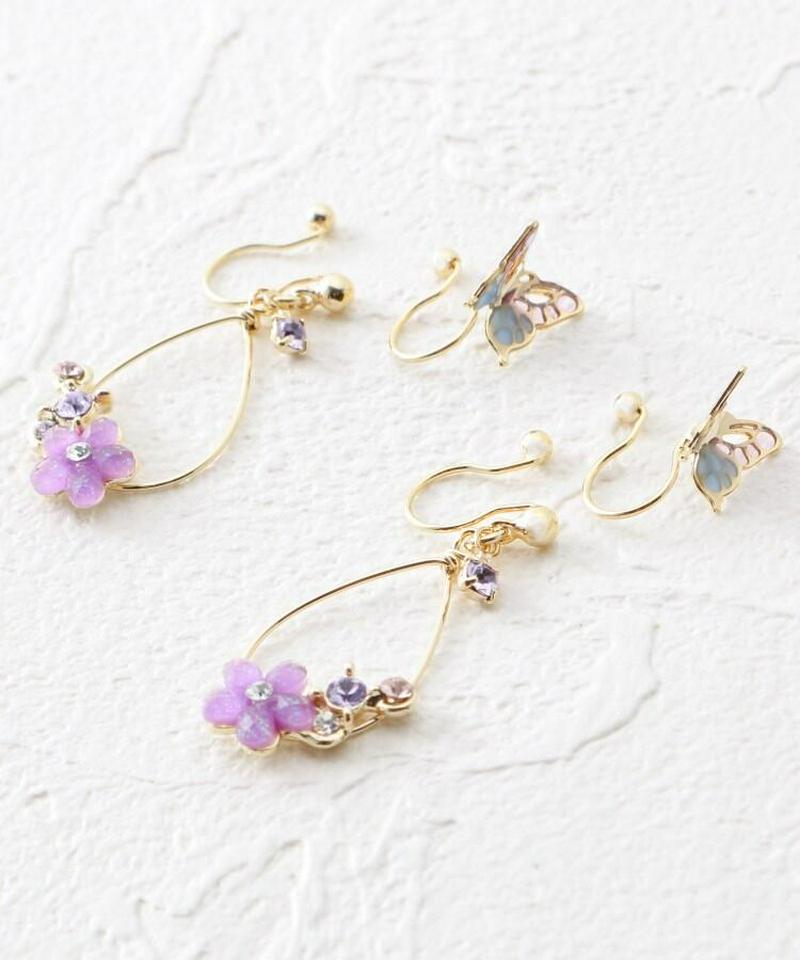 蝶×花シズクセットノンホールピアス（イヤリング）