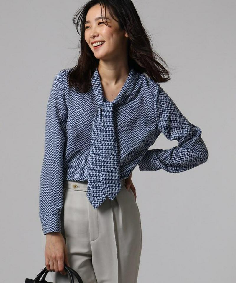 【洗える】ジオメトリカルボウタイブラウス