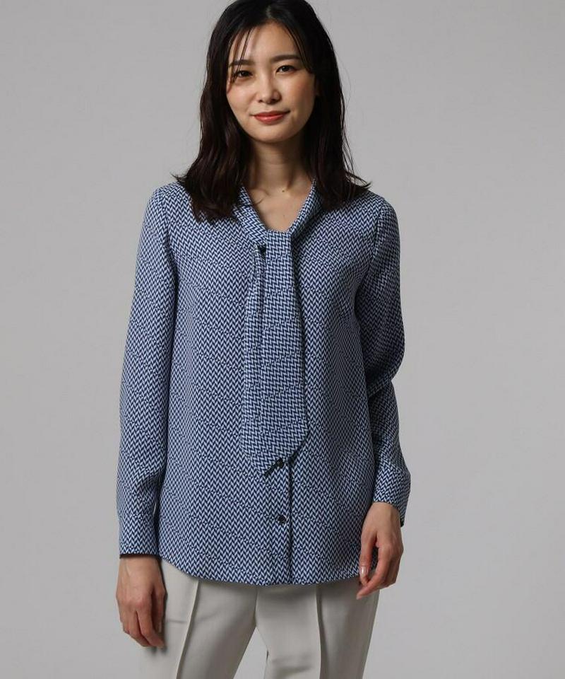 【洗える】ジオメトリカルボウタイブラウス