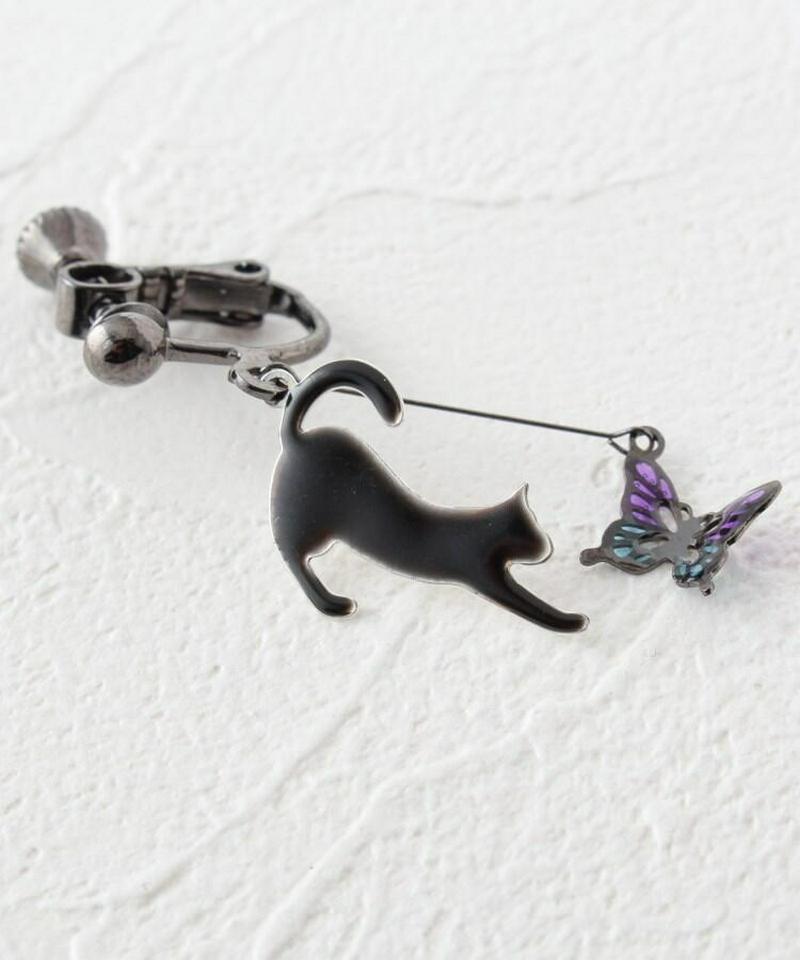 猫＆蝶アシメイヤリング