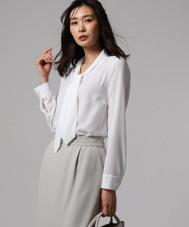 【洗える】パウダリージョーゼットボウタイブラウス