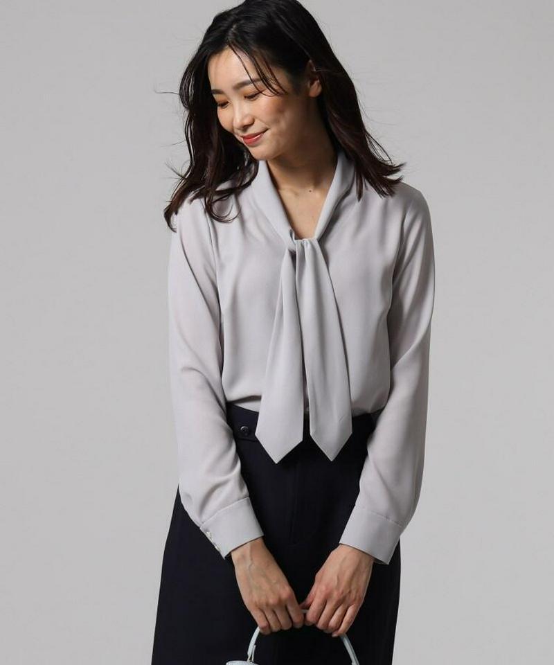 【洗える】パウダリージョーゼットボウタイブラウス