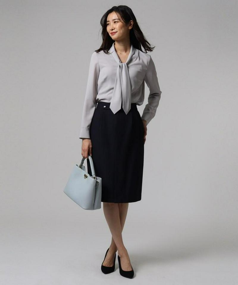 【洗える】パウダリージョーゼットボウタイブラウス