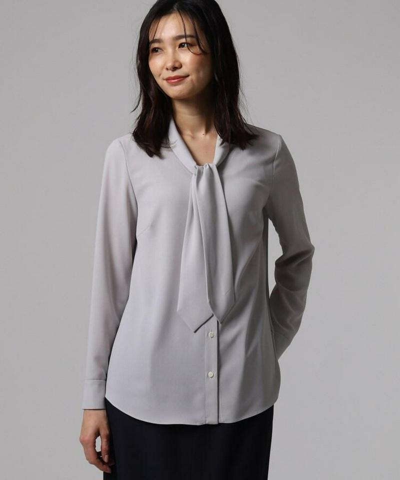 【洗える】パウダリージョーゼットボウタイブラウス