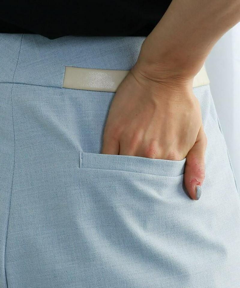 【ウォッシャブル】レザー調ウエストラインテーパードパンツ