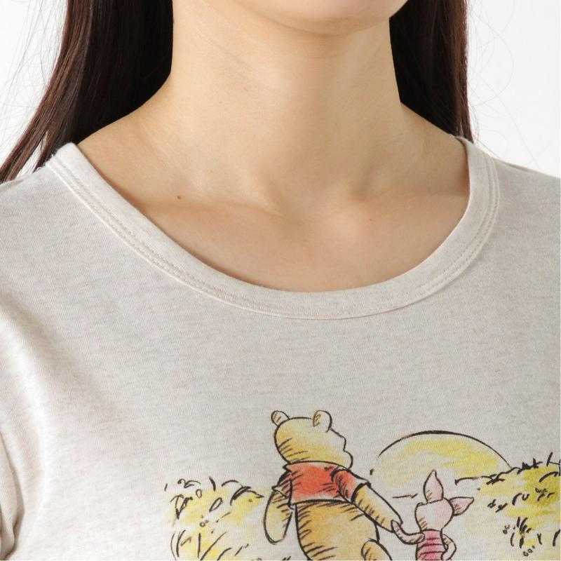 【おうちディズニー化計画】天竺７分袖プリントＴシャツ【Ｍ～３Ｌ】「くまのプーさん」（ディズニー）