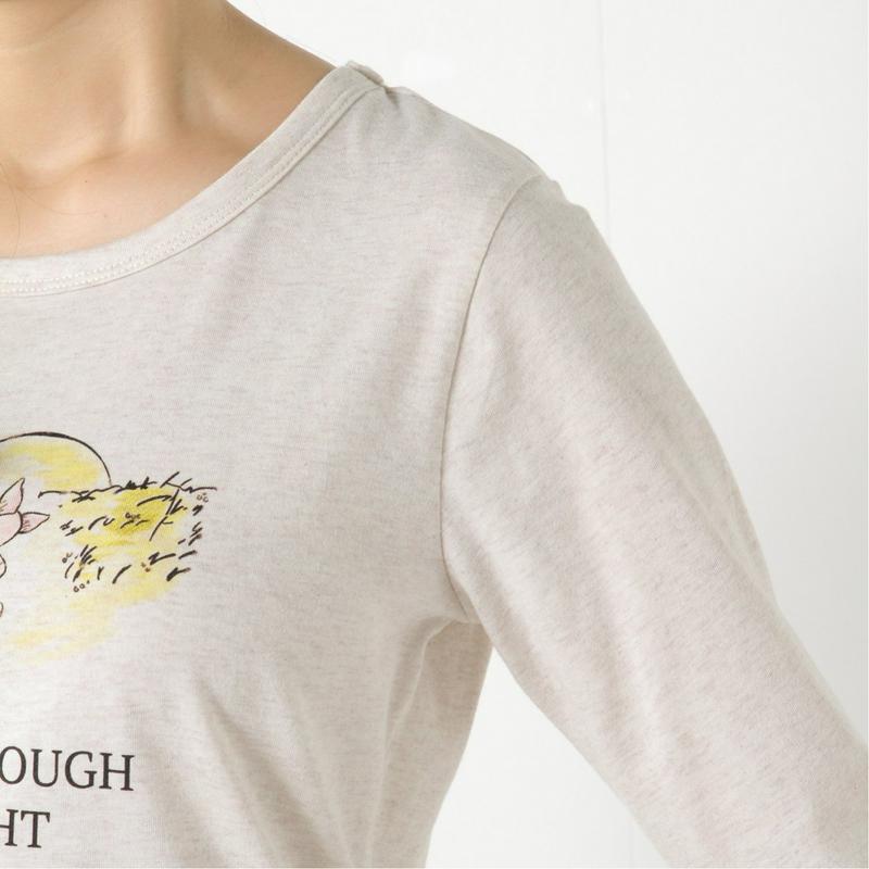 【おうちディズニー化計画】天竺７分袖プリントＴシャツ【Ｍ～３Ｌ】「くまのプーさん」（ディズニー）