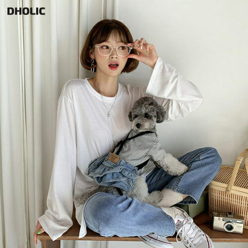 スリットルーズTシャツ・全2色・t57917 レディース 【tops】【Tシャツ トップス 長袖 ゆったり スリット アンバラン