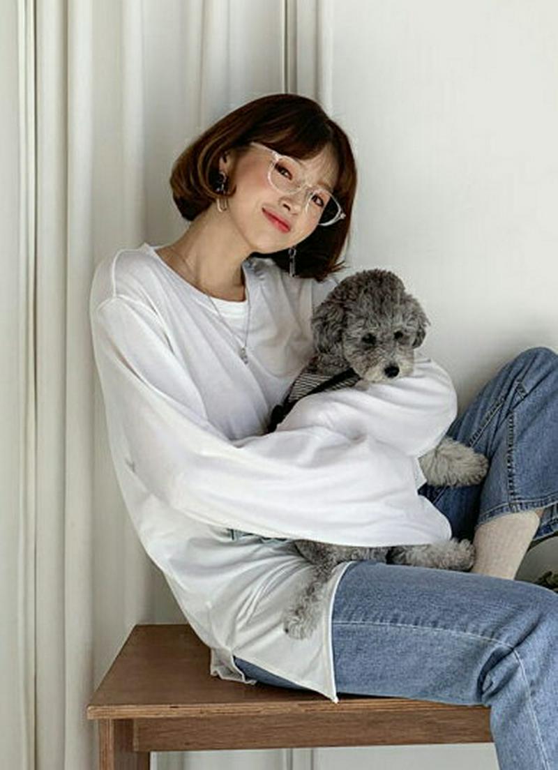 スリットルーズTシャツ・全2色・t57917 レディース 【tops】【Tシャツ トップス 長袖 ゆったり スリット アンバラン