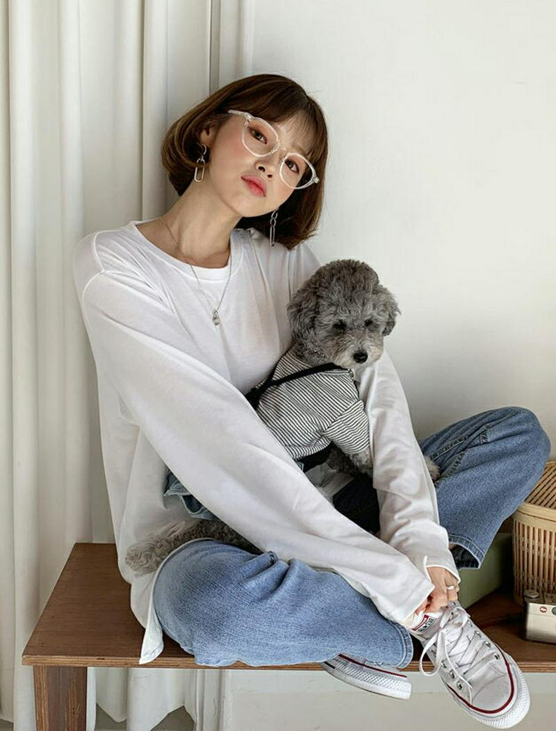 スリットルーズTシャツ・全2色・t57917 レディース 【tops】【Tシャツ トップス 長袖 ゆったり スリット アンバラン